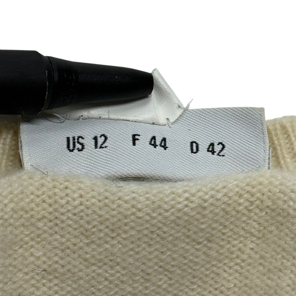 Akris Punto Sweater Wool Cashmere Blend Crochet Shoulder Elbow Patch Cream US 12 - Picture 4 of 9